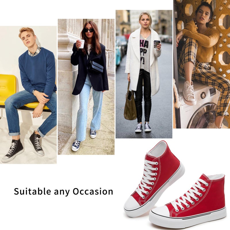hash bubbie High Top Sneakers for Women Classic High Tops Canvas Shoes Lace up Women's Fashion Sneaker(Red,US7W/US5M) - Image 4